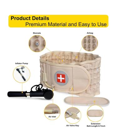 Decompression Back Belt | Spinal Air Traction for Lower Back Pain Relief | Adjustable 29-49 Inches | Beige - Buy Online on GoSupps.com