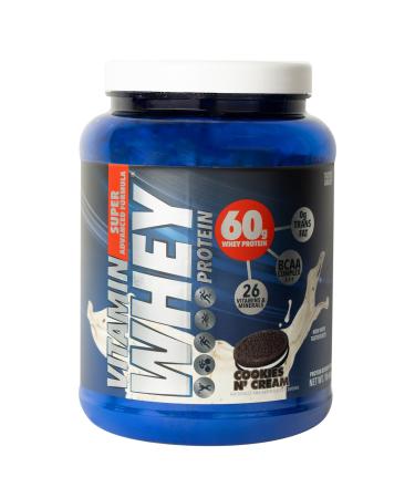 Vitamin Whey Protein Cookies N Cream 60g Whey Protein BCAA Complex 26 Vitamins & Minerals Gluten Free 1.5 LB