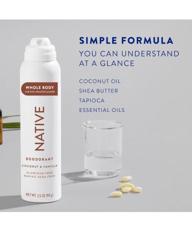 Native Whole Body Deodorant Spray Contains Naturally Derived Ingredients Deodorant for Women & Men | 72 Hour Odor Protection Aluminum Free with Coconut Oil and Shea Butter | Coconut & Vanilla - Buy Online on GoSupps.com