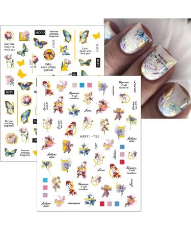 jmeowio JMEOWIO 9 Sheets Flower Nail Art Stickers Decals Self-Adhesive Spring Floral Colorful Letter Nail Supplies Nail Art Design Decoration Accessories - Buy Online on GoSupps.com