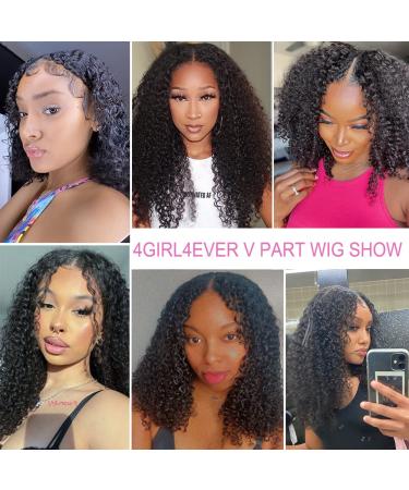 4GIRL4EVER Curly V-Part Human Hair Wig for Black Women - 14 Inch Upgrade Glueless U-Part Kinky Curly Wig 180% Density - Natural Black - Buy Online on GoSupps.com