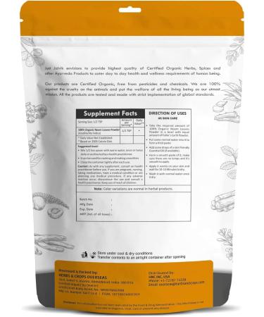 Just Jaivik USDA Certified Organic Neem Leaves Powder 227g - Promotes Healthy Hair and Clear Skin - Azadirachta Indica Herb for Skin and Hair Care - Buy Online on GoSupps.com