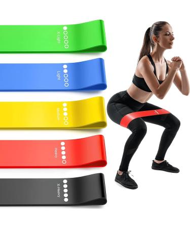 Resistance Bands for Exercise Exercise Bands with 5 Different Resistance Levels Elastic Exercise Bands for Training Resistance Workout Bands for Gym Fitness Yoga Mini Loop Tension Bands Black Red Yellow Blue Green Natural Rubber