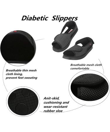 BROMZ Women's Diabetic Arthritis Slippers - Adjustable Strap, Extra Wide Width Sandals for Swollen Feet - Black, Size 10 - Buy Online on GoSupps.com