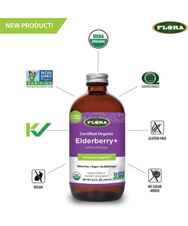 Flora Organic Elderberry & Echinacea Immune Support - 8.5 fl oz (250 ml) - Buy Online on GoSupps.com