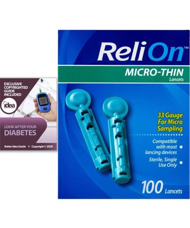 ReliOn Micro-Thin Lancets  100 Ct  33 Gauge for Micro Sampling Bundle with Exclusive Look After Your Diabetes - Better Idea Guide (2 Items)