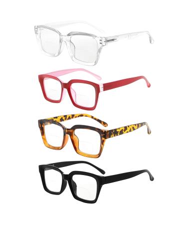 Eyekepper 4 Pack Stylish Bifocal Reading Glasses - Oversized Square Design Eyeglasses for Women 4 Pack Mix 1.0 x