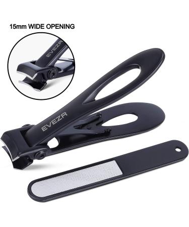 Evezr Heavy Duty Wide Jaw Nail Clippers for Thick Toenails | Stainless Steel Clipper with Nail File for Pedicure (Black) - Buy Online on GoSupps.com