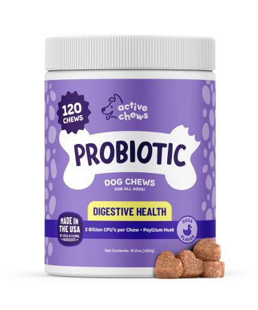 Probiotics for Dogs Soft Chews 120 ct | Dog Probiotics and Digestive Enzymes for Diarrhea, Dog Bad Breath, Gut Health, Gas | Prebiotics for Dogs w/ Fiber for Puppy, Small & Large Dogs 120 Count