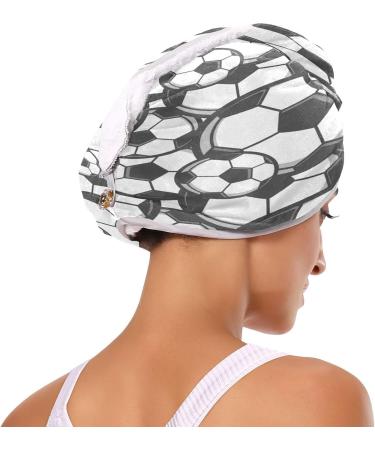 Buy Black White Football Dry Hair Cap - 2 Piece Quick Drying Towel Set with Button Headband | Super Absorbent & Soft Comfort | International Shipping Available - Buy Online on GoSupps.com