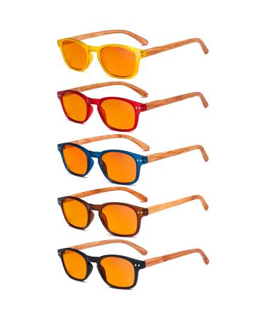 Eyekepper 5 Pack Bamboo Wood Design Temples Blue Light Blocking Readers Orange Tinted Lenses Computer Reading Glasses Orange Tinted +1.50 +1.50 Blue Light Blocking-b98-5 Pairs