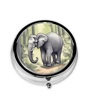 Walking Elephantround Pill Box 3 Compartments Round Pill Box Organizer for Purse Or Pocket Portable Travel Pill Box