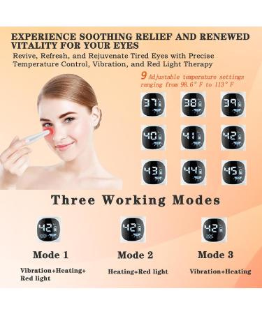 Eye Lift Wand - 3 in 1 Vibrating Eye Massager for Dark Circles Puffiness & Fine Lines - LCD Display 98 F to 113 F - Pure White - Buy Online on GoSupps.com