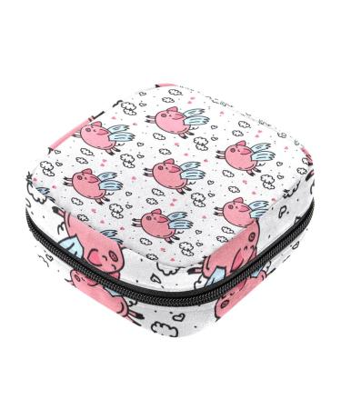 Menstrual Pad Bag with Zipper Ladies Napkin Pouch Tampons Collection Bag for Women and Girls (Pink Pigs)