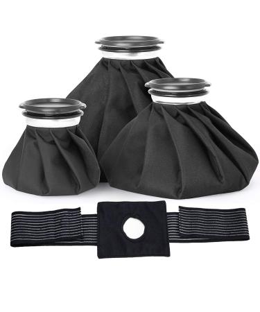 Capshat Ice Bag for Injuries First-Aid Pain Relief Refillable Ice Bags for Teeth Knees Menstrual Shoulders Headaches Cold & Hot Therapy Water Bags Reusable Cold Packs (Black 6/9/11 Warp)