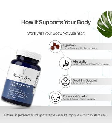 Mama Bear Oasis Nerve Support Gummies for Neuropathy - Advanced Nerve Vitamins & Repair Formula - Mobility Boost & Calm Blend - Regeneration Health Supplements - Neuropathy & Recovery Gummies (60 Ct) - Buy Online on GoSupps.com