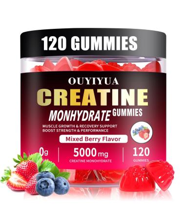 Creatine Monohydrate Gummies 5000mg for Men & Women - Sugar Free Pre-Workout Supplement, Chewables for Muscle Strength, Muscle Builder, Energy Boost, Mixed Berry Flavor, 120 Count Mixed Berry Flavor 1 Count (Pack of 120)