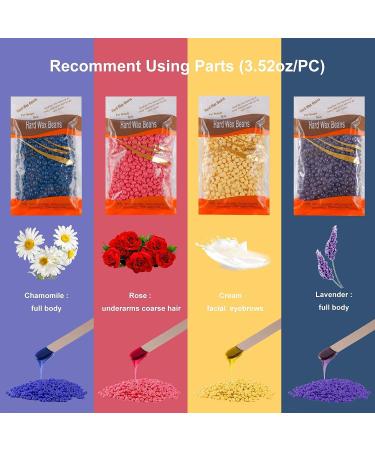Hair Removal Waxing Kit with Wax Warmer, 4 Hard Wax Beans, 10 Applicator Sticks - Painless At-Home Waxing for Full Body, Face, Eyebrows, Bikini - Women & Men (White1) - Buy Online on GoSupps.com