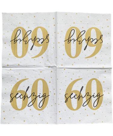 20 White Gold Black Napkins for 60th Birthday - Elegant 33x33 cm Party Decor - Buy Online on GoSupps.com
