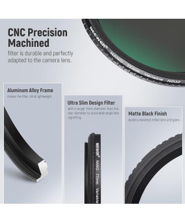 NEEWER 77mm HD Variable ND Filter ND2-ND32 - 1-5 Stop, Nano Coated, Ultra Slim, Water Repellent - Buy Online on GoSupps.com