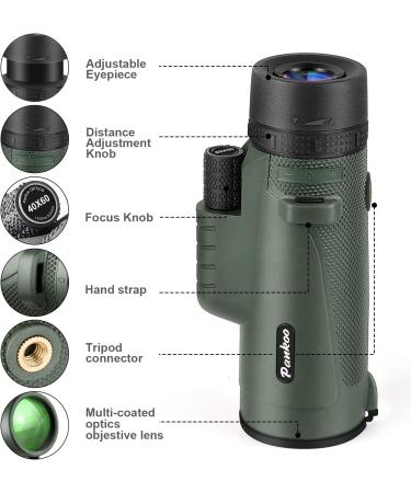 40x60 Monocular Telescope with Smartphone Holder & Tripod - HD Compact Monocular Scope for Bird Watching, Concerts, and Travel - Dark Green - Buy Online on GoSupps.com