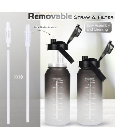 Aohan 2L Sports Water Bottle with Straw & Fruit Container | BPA-Free Leak-Proof Time Marked | Ideal for Fitness & Yoga - Black Gray Gradient - Buy Online on GoSupps.com