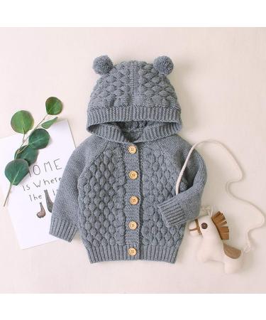 Puseky Baby Knit Sweater Hooded Ears Cardigan Coat 6-12 Months Grey - Buy Online on GoSupps.com