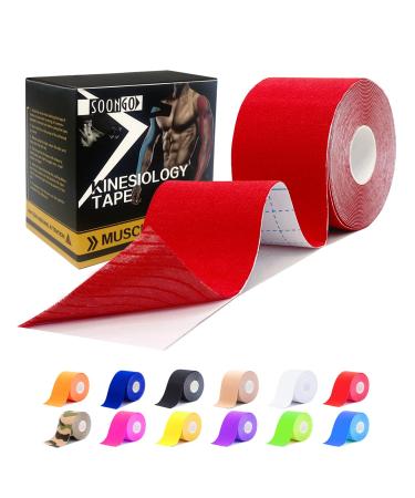 Athletic Tape 1/2/5 Roll Relieve Muscle Soreness and Strain Shoulders Wrists Knees Ankles Elastic Waterproof Good Air Permeability Hypoallergenic 5cm*5m by SOONGO (Red) Pack of 1 Red