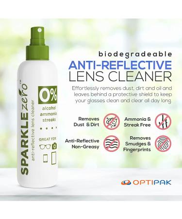 OPTIPAK Lens Cleaner Spray Kit - Eco Friendly Biodegradable Solution for Eyeglasses, Lenses, Screens - Streak Free Formula - 4oz & 1oz Bottles, 4 Microfiber Cloths - Buy Online on GoSupps.com