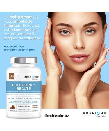 Marine Collagen + Beauty Granions Collagen and Hyaluronic Acid + Vitamin C + Acerola - Marine Collagen Food Supplement - Collagen Peptides - Chocolate Flavor - 120 Chewable Tablets - Buy Online on GoSupps.com