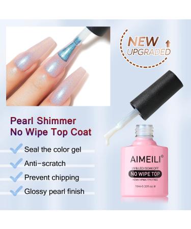 AIMEILI 2 In 1 Pearl Glitter Top Coat Gel Polish Micro Aurora Glitter Gel Polish Shimmer Gel Top Coat No Wipe UV LED Chrome Nail Art Top Gel High Gloss Shiny Finish Long Lasting 10ml 001 - Buy Online on GoSupps.com