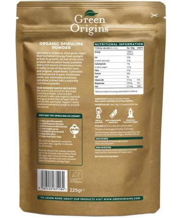 Green Origins Organic Spirulina Powder 225g - Pure Superfood Supplement - Buy Online on GoSupps.com