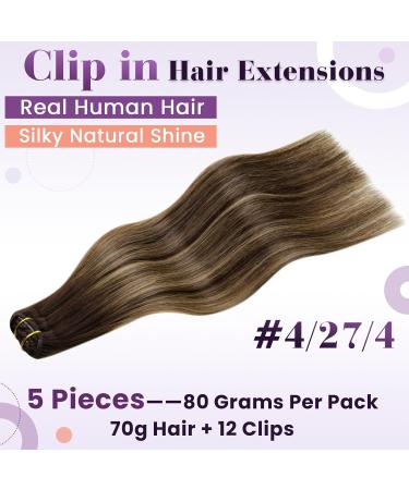 Laavoo 45cm Clip-in Real Hair Extensions - Ombre Dark Brown & Caramel Blonde Balayage 105g 7 Pieces - Remy Hair for Stunning Volume & Length - Buy Online on GoSupps.com