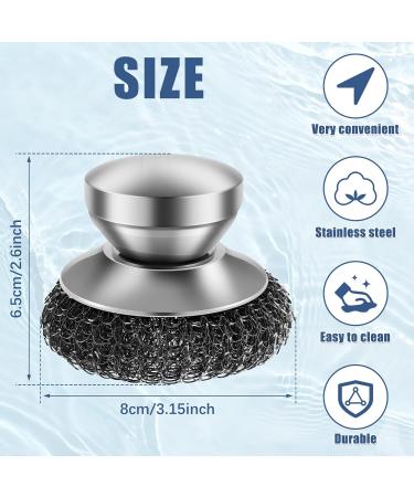 UYEXM 4 Pcs Stainless Steel Scrubber Stainless Steel Scourer with Handle Round Pan Scourer Non Scratch Stainless Steel Sponge Premium Dish Scrubber Metal Sponge Scrubber for Cleaning - Buy Online on GoSupps.com