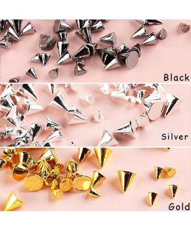 12 Grids Mini Metal Rivet Nail Charms - Gold Silver Black Spike Studs for Punk Nail Art & Acrylic Nails Decoration - Buy Online on GoSupps.com