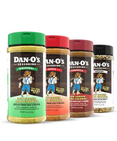 Dan-O's Seasoning 8.9 oz Dantastic 4 Bundle - 4 Pack (Original, Spicy, Chipotle, & Crunchy) | Sugar-Free | Low Sodium Seasoning