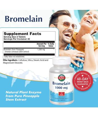 KAL Bromelain Tablets 1000mg - 90 Count | Premium Quality Supplement - Buy Online on GoSupps.com