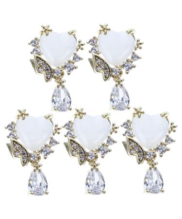 FRCOLOR 5 Pieces Nail Art Accessories Rhinestones for Nails Heart Nail Gemstones Manicure Set Manicure Crystal Decoration Flatback Rhinestones Nail Art Studs Fashion Manicure Patch Metal Decorate 2X1X0.5CM golden