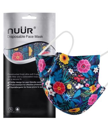 NU R 10pcs Floral 3 Ply Disposable Face Mask Mask with Filter Layer and Elastic Earloop Retail Sealed bags FLORAL-021
