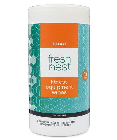 Fresh Nest Fitness Equipment Wipes, Fragrance Free Cleaner for Yoga Mats, Pilates Studios, Gyms, Peloton & Cycle Bikes and Spas, 75-Count