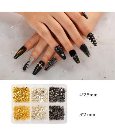 600Pcs Metalic Spike Studs Nail Art Decorations - Silver/Black/Gold Rivet Studs for DIY Manicure Tips Craft - Buy Online on GoSupps.com