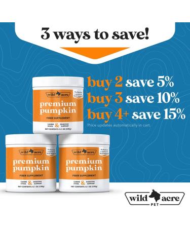 Wild Acre Pumpkin Powder for Dogs - No More Diarrhea or Scoots - Digestive Puree Treat or Food Topper - Fiber Supplement for Dogs with Prebiotics Pumpkin for Dogs- 8oz or 16oz 8.1 oz - Buy Online on GoSupps.com