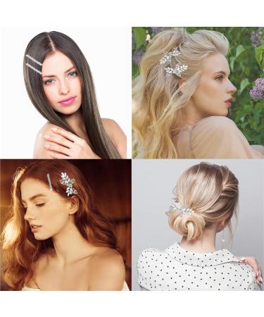 4 Pieces Rhinestone Bridal Hair Clips Shining Wedding Leaf Hair Clips Crystal Hair Clips Bridal Wedding Hair Clips Silver Crystal Barrette Hair Clips for Women Girls (2 Styles) - Buy Online on GoSupps.com