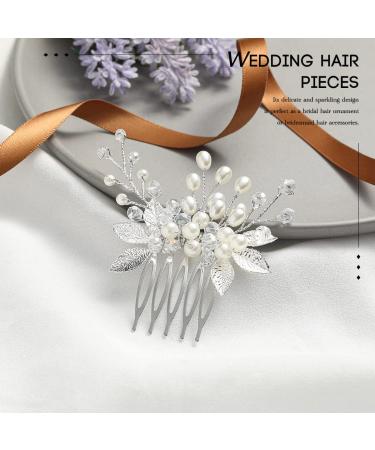Vakkery Bridal Wedding Hair Comb | Silver Pearl Leaf Headpiece for Women & Girls | Elegant Hair Accessories - Buy Online on GoSupps.com