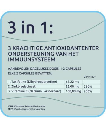 Taxifolin 92 dihydroquercetin DHQ with vitamin C and zinc strong natural antioxidant for the immune system 500 mg per capsule 60 vegan capsules - Buy Online on GoSupps.com