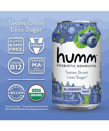 Humm Probiotic Kombucha Variety Pack - 12 Flavors, Organic, 2 Billion Probiotics, Gut Health - Mango Passionfruit, Blueberry Mint, Strawberry Lemonade - 12 Fl Oz (Pack of 12) - Buy Online on GoSupps.com
