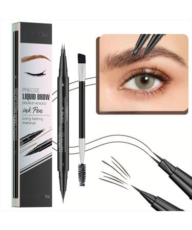 Curved Eyebrow Pen - Eyebrow Pencil Brow Pencil 2-in-1 Dual-Ended Microblading Eyebrow Pen with Micro-Fork-Tip and Precise Brush-Tip Create Natural Hair-Like Brows Long lasting brown