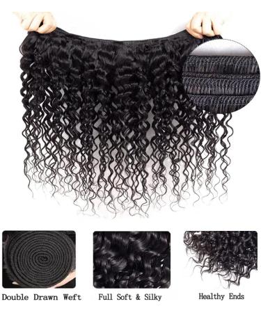 Water Wave Human Hair Bundles with Free Part Lace Closure - 10A Unprocessed Deep Curly Hair, Natural Color (24 26 28+22) - Wet and Wavy Bundles with 4x4 Closure - Buy Online on GoSupps.com