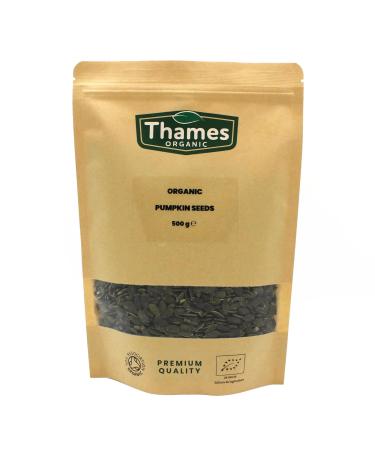 Organic Pumpkin Seeds 500g- of Nutritious & Delicious Seeds - No Additives No Preservatives - Raw Vegan Non-GMO Certified Organic - Great for Snacking Baking and Sprinkling - Thames Organic 500g