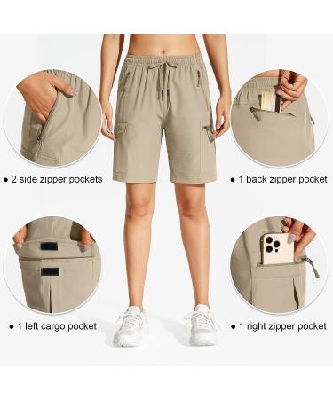 MOCOLY Women's Hiking Cargo Shorts - Quick Dry Lightweight Golf Shorts with Zipper Pockets | Khaki, Medium - Buy Online on GoSupps.com